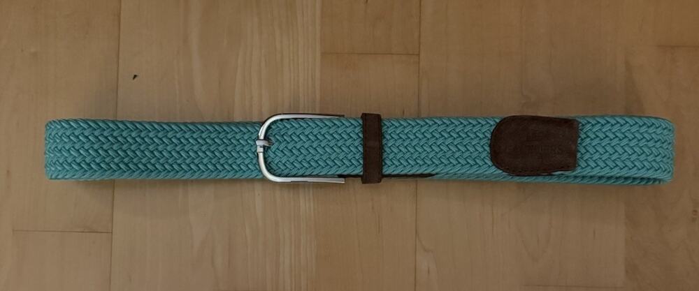 les canebiers Aqua Blue Brown Leather Canvas Braided Belt XS